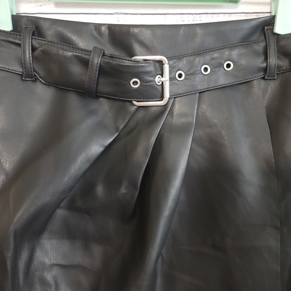 Express S0 Belted Wrap Fux Black Leather Skirt - Picture 4 of 8